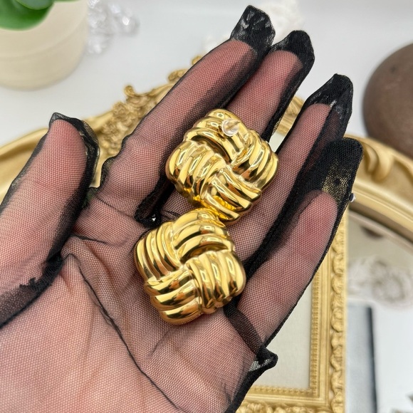 Bold Gold Woven Earrings | PVD Real Gold Plated Stainless Steel - Picture 11 of 11